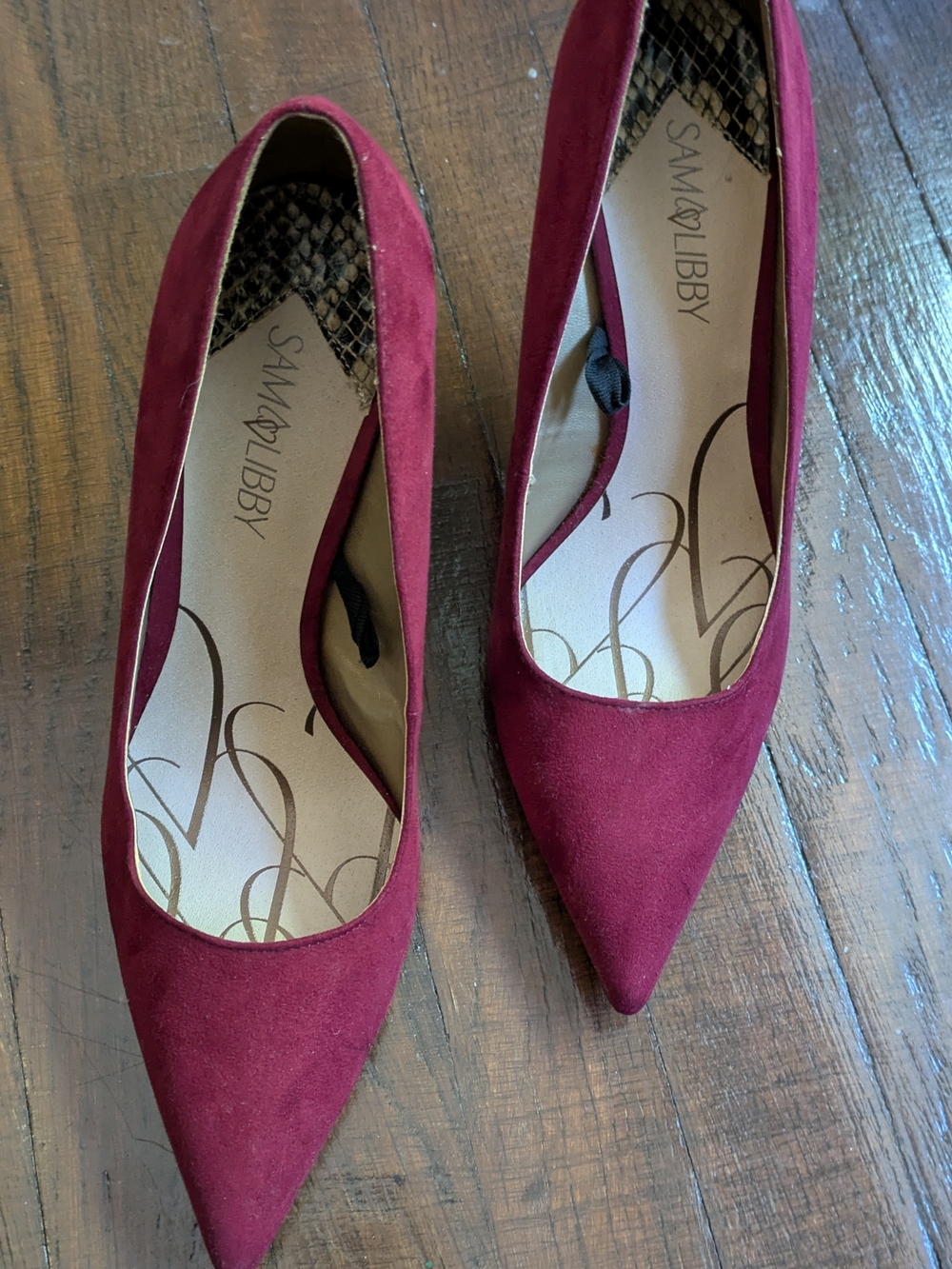 Sam & Libby Burgundy Pointed Toe Faux Suede Pumps
